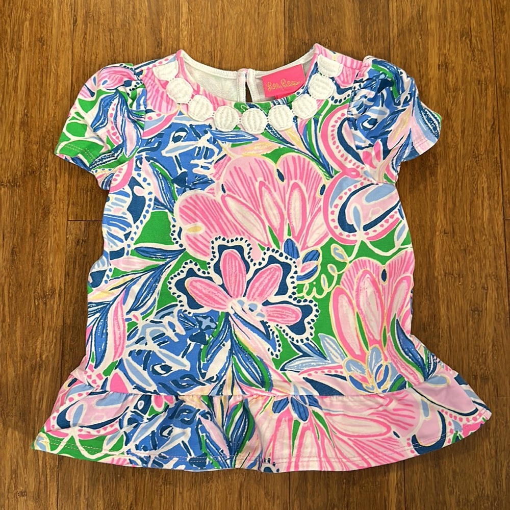 Lilly Pulitzer Dominique shift dress with lace trimming & ruffle details